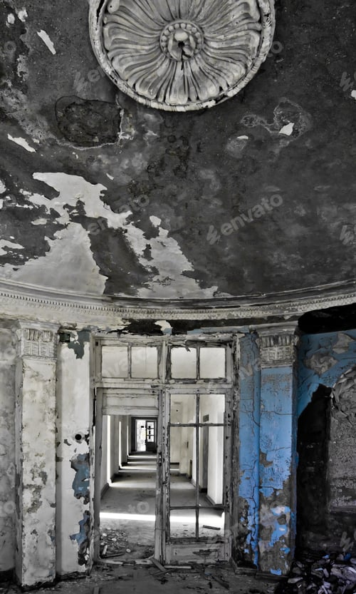 Preview: Ruins Of An Abandoned Luxury Hotel. Contrast Images With Shadows.