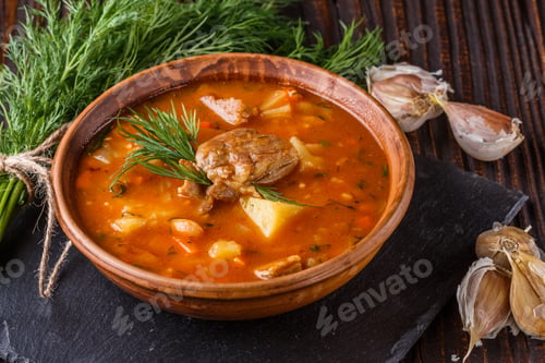 Preview: Chanahi A Traditional Georgian Meat Stew In A Bowl On Stoyn Board