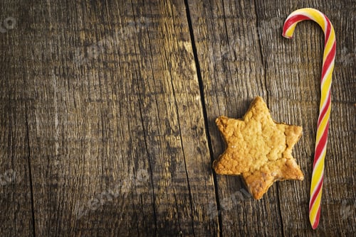 Preview: Christmas Cookies And Candy On A Wooden Background