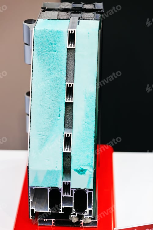 Preview: Window Profile Cut Of With Metal, Glass And Insulation