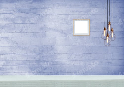 Preview: Empty Room with Blue Wall and Modern Lamp