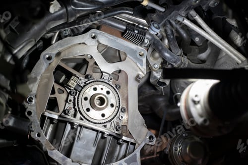 Preview: Detail Of Car Flywheel Assembly In A Workshop, Car Reparation Engine
