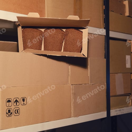 Preview: Warehouse With Opened Boxes Of Food. Theft Of Bread In A Mail Warehouse During Quarantine Due To