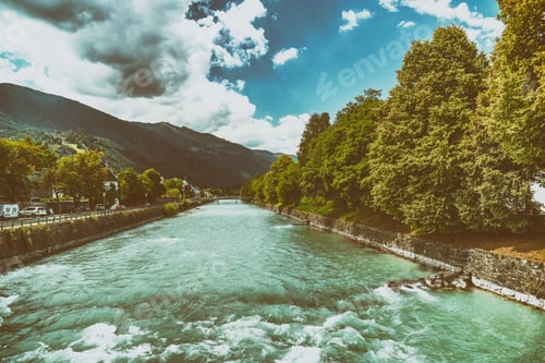 Preview: Austrian Small Town With River Crossing City.