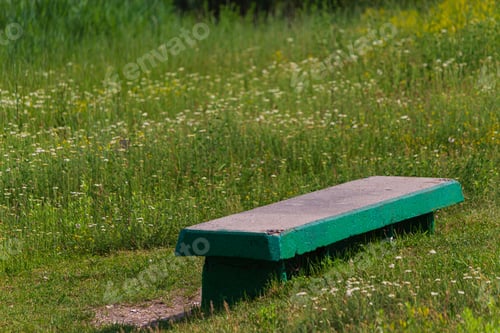 Preview: Concrete Bench In The Countryside Outside The City. Nobody. Background
