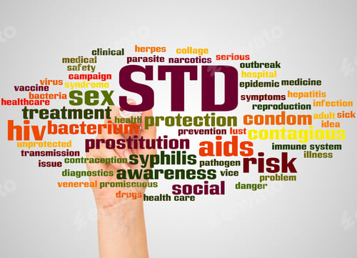 Preview: Sexually Transmitted Disease Word Cloud And Hand With Marker Concept On White Background.