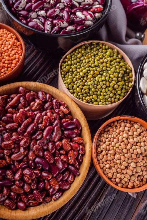Preview: Fresh Organic Natural Beans On Wooden Rustic Background