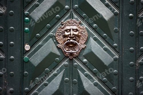 Preview: Color Image Of A Very Old Lion Door Knocker.