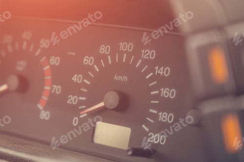 Preview: Auto Speedometer In Backlight, Toned Background. Selective Soft Focus