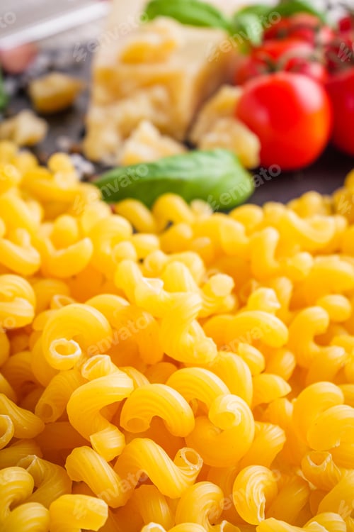Preview: Concept Of Traditional Italian Pasta With Tomatoes And Basil