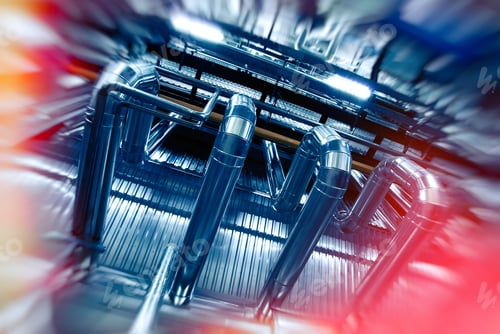 Preview: Industrial Factory. Various Mechanisms And Metal Pipes. Toned Image. Motion Blur Effect.