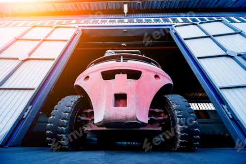 Preview: The Big Industrial Forklift Drives Into The Warehouse.