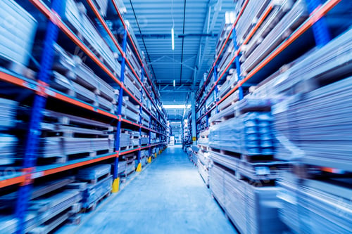 Preview: Warehouse Industrial Company. Commercial Warehouse. Crates Stacked On The Shelves. Industrial