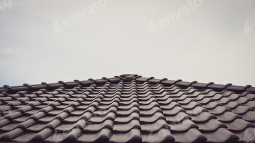 Preview: Dark Brown Ceramic Tile Roof Close Up. Toned Image. Copy Space