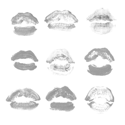 Preview: Female Lips Lipstick Kiss Print Set For Valentine Day And Love Collection Isolated On White
