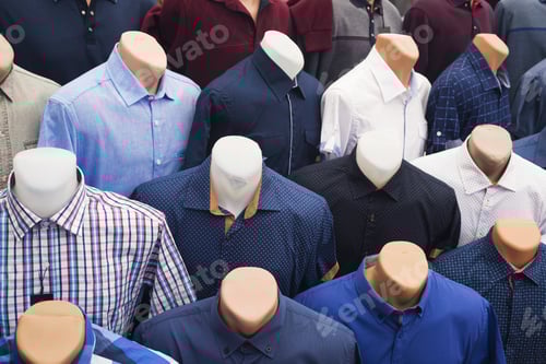 Preview: The Range Of Men'S Shirts On Mannequins In The Market (Selective Focus)