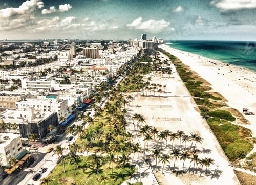 Preview: Panoramic View Of Miami Beach Park And Ocean Drive As Seen From Drone.