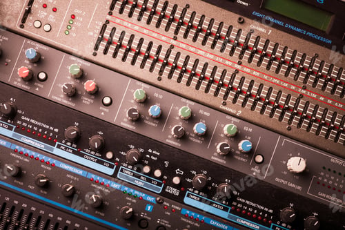 Preview: Color Image Of Many Buttons In A Sound Recording Studio.