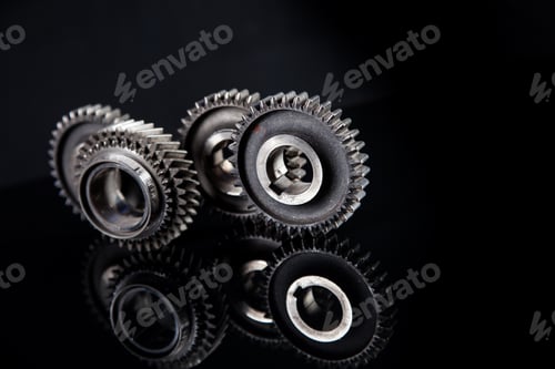 Preview: Big Metal Gears On Glossy Black Background