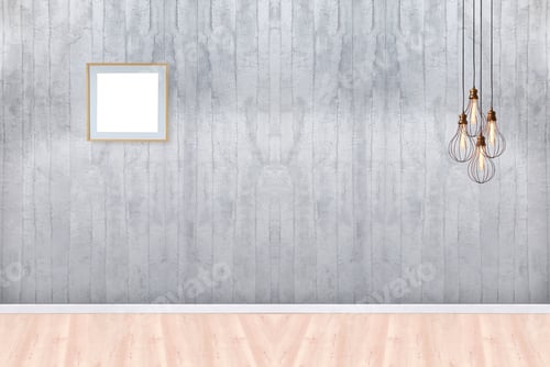 Preview: Interior Room with Empty Frame on Concrete Wall
