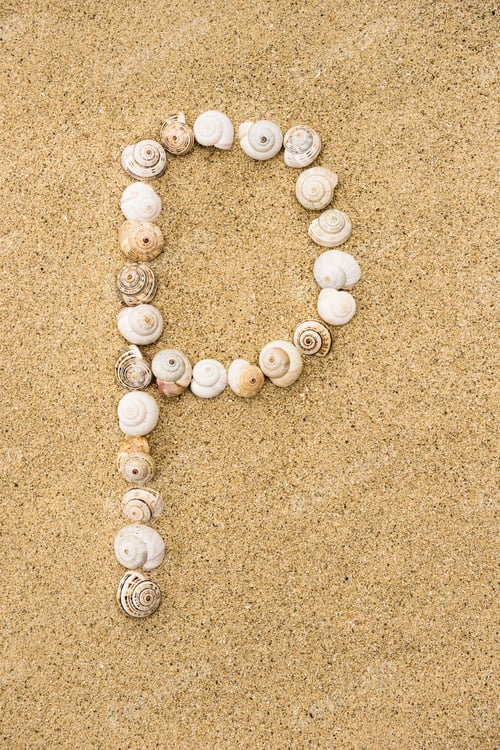 Preview: Summer Alphabet Letters, Letter P Made Of Seashells On Sand.