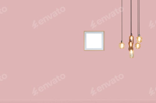 Preview: Empty Frame and Bulb Lights on Pink Wall