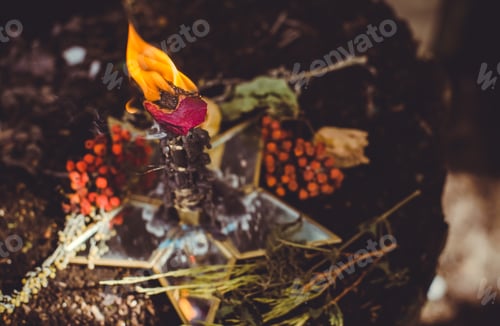 Preview: A Fortune Teller, Witch Stuff On A Table, Candles And Fortune-Telling Objects. The Concept Of
