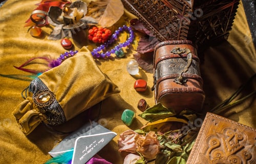 Preview: Magic Scene, Mystical Atmosphere, View Of Wicca The Velvet Table, Esoteric Concept, Fortune Telling