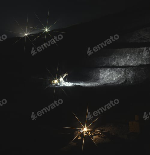 Preview: Spectacular View Of The Work In The Night Stone Quarry With Eighth-Ray Stars Around The Light