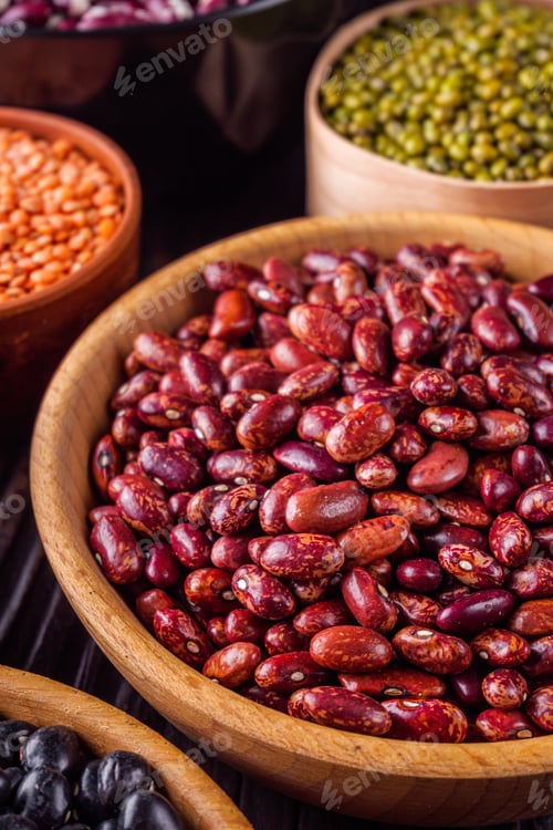 Preview: Fresh Organic Natural Beans On Wooden Rustic Background