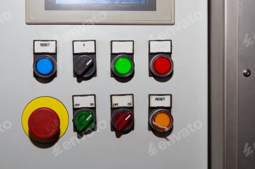 Preview: Industrial Control Panel with Buttons and Knobs