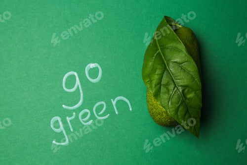 Preview: Text Go Green With Fresh Leaf And Avocado On Color Background