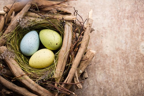 Preview: Easter Eggs In The Nest On Rustic Wooden Background