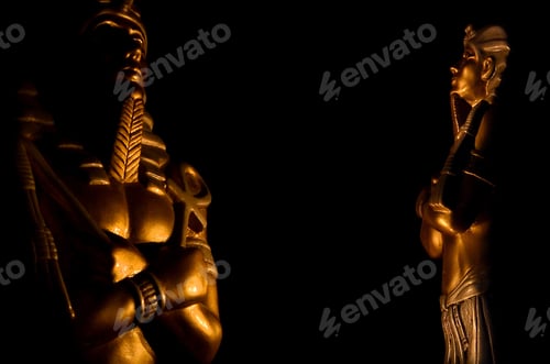 Preview: Statues Of King Pharaoh Gods Dead Religion Symbol Isolated On Black Background.