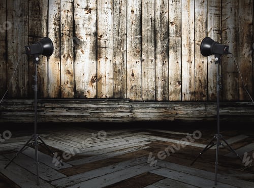 Preview: Photo Studio In Old Room With Wooden Wall