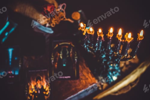 Preview: Seance Of Fortune Telling On A Tarot Cards, Candles And Fortune-Telling Objects. The Concept Of