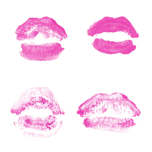 Preview: Female Lips Lipstick Kiss Print Set For Valentine Day And Love Collection Isolated On White