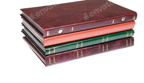 Preview: Pile Of Antique Photo Albums Isolated On White Background