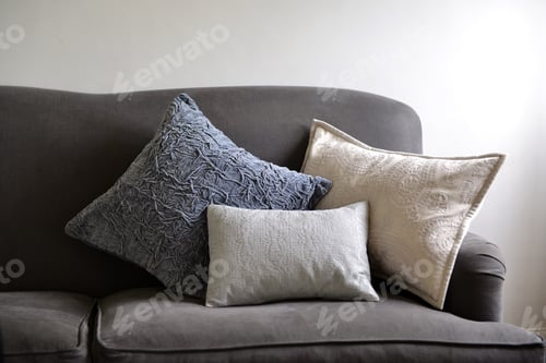 Preview: Selection Of Different Cushions On A Grey Couch