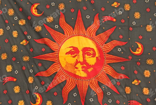 Preview: The Sun Symbol Is Painted On A Palatine Or Tablecloth And Is Sold On The Market In India. Gift