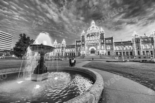 Preview: Victoria Parliament Building Surrounded By Garden At Night, British Columbia - Canada.