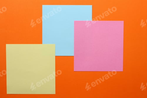 Preview: Multicolored Stickers On An Orange Background With Copyspace For Inscription Or Text.