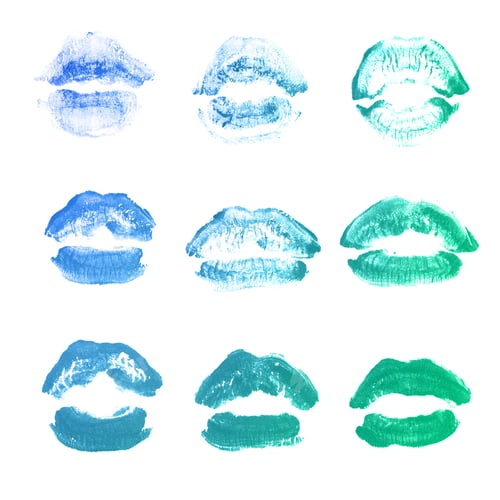 Preview: Female Lips Lipstick Kiss Print Set For Valentine Day And Love Collection Isolated On White