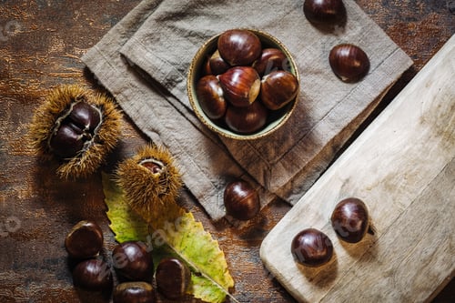 Preview: Fresh Raw Chestnuts Fruits In Autumn Season