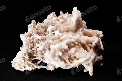 Visualização: Mineral de aragonita de flor de ferro sobre fundo preto