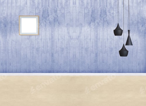 Preview: Abstract Blue Wall with Modern Lighting Fixtures