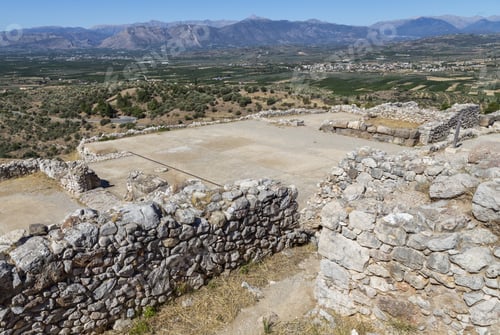 Preview: Mycenae, View Of The Palace Building And The View Of The Valley Below. Mycenae Is An Archaeological