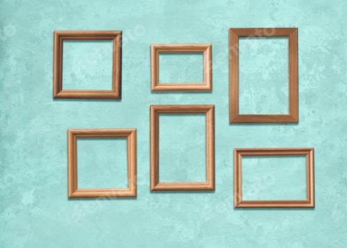 Preview: Old Wooden Frames On Blue Wall