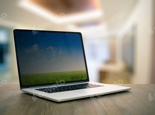 Preview: Computer On Old Vintage Wooden Table In The Living Room