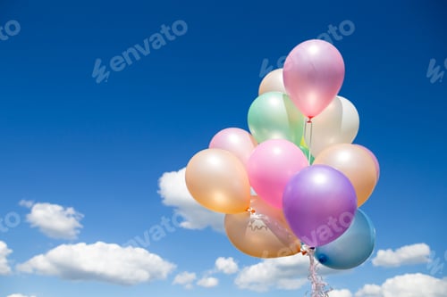 Preview: Colorful Balloons Done With A Retro Instagram Filter Effect. Concept Of Happy Birth Day In Summer